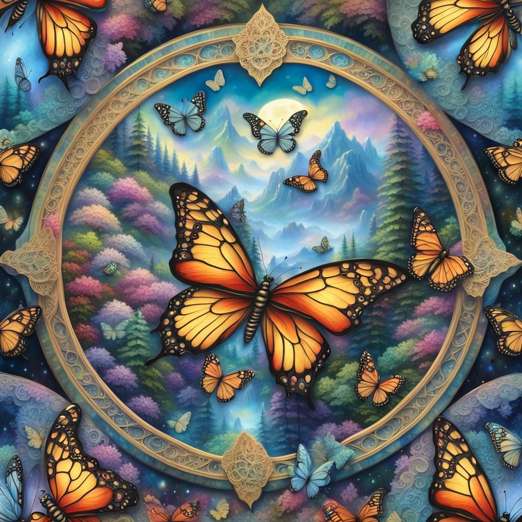 Ethereal Butterfly Mandala in 3D Fantasy Style