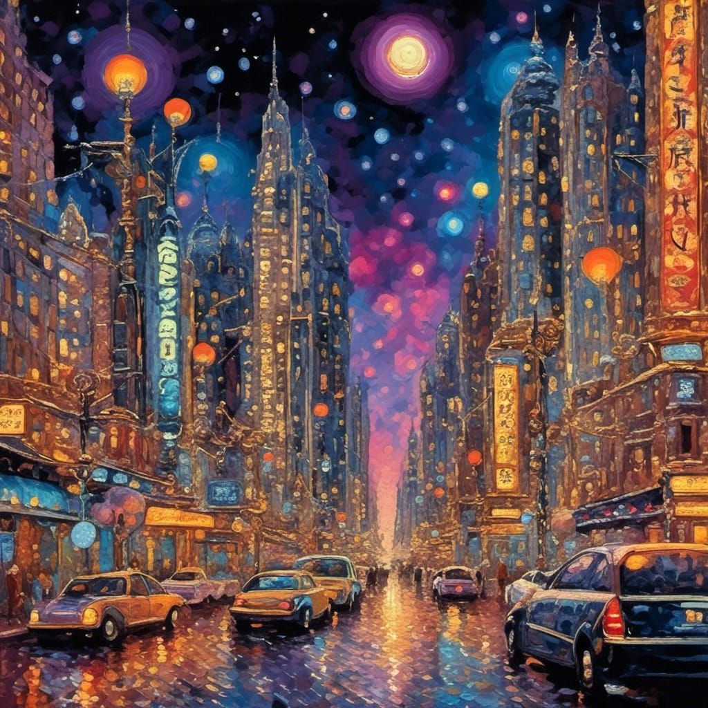 Cats Overlooking NYC at Night in Watercolor Style