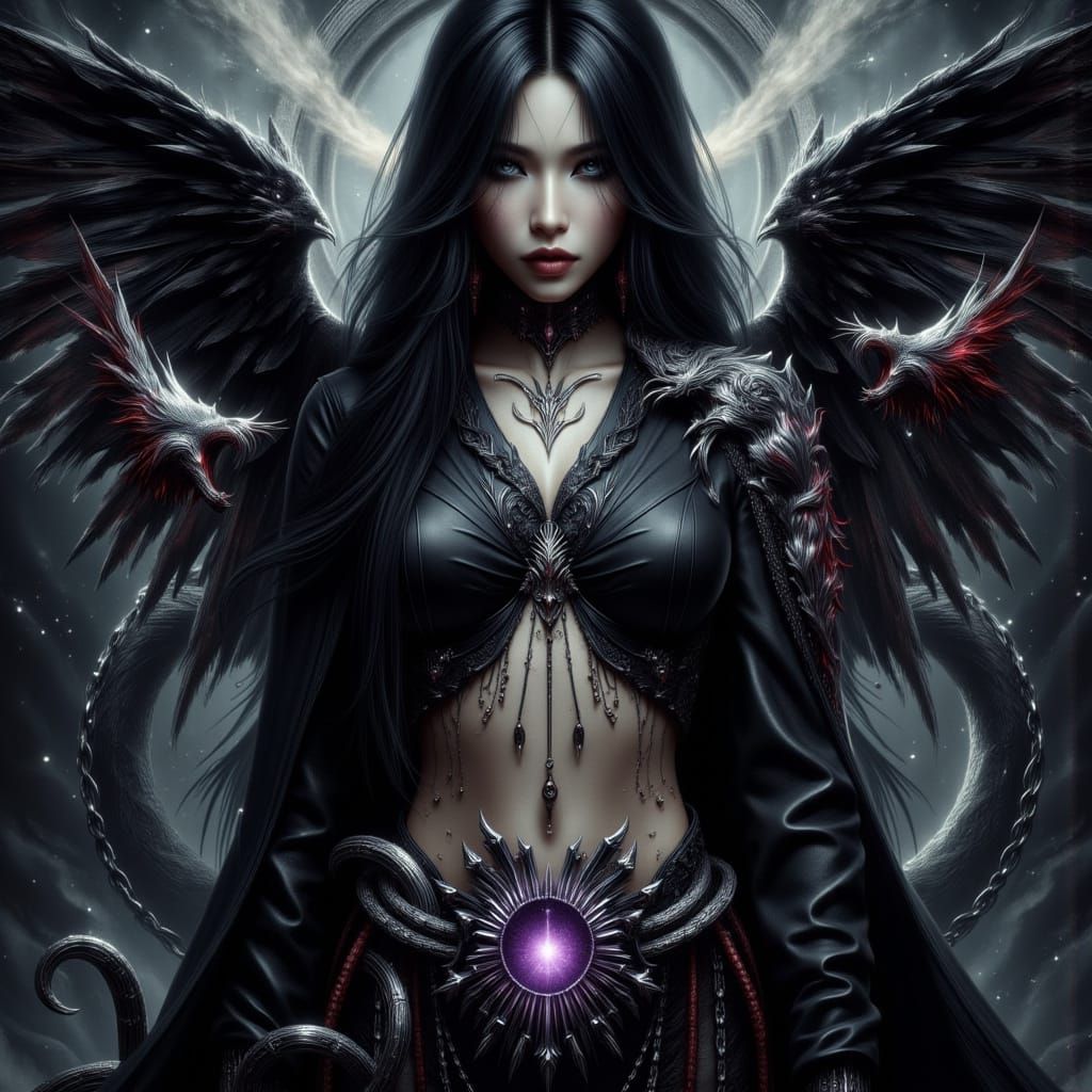 Pale Woman with Magical Tattoos in Dark Fantasy Style