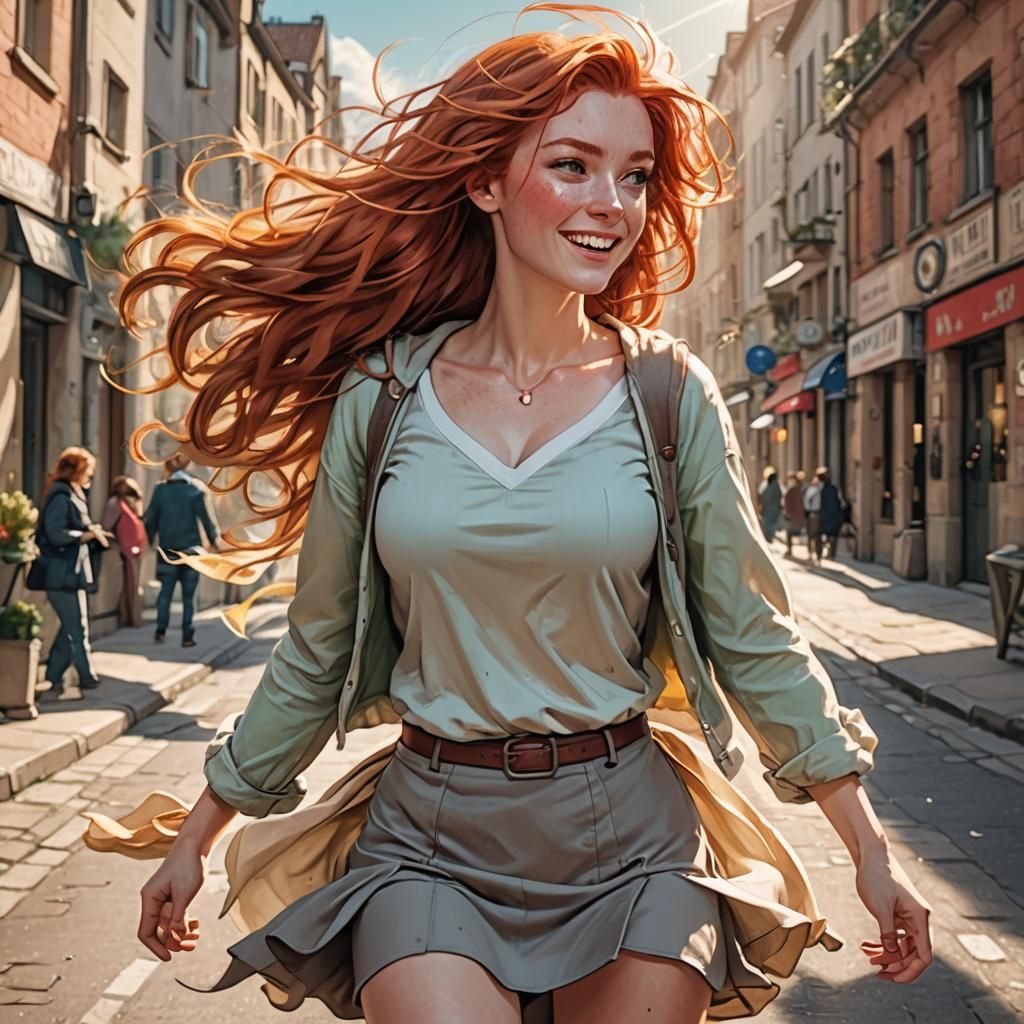 Red-Haired Girl in European Comic Art Style