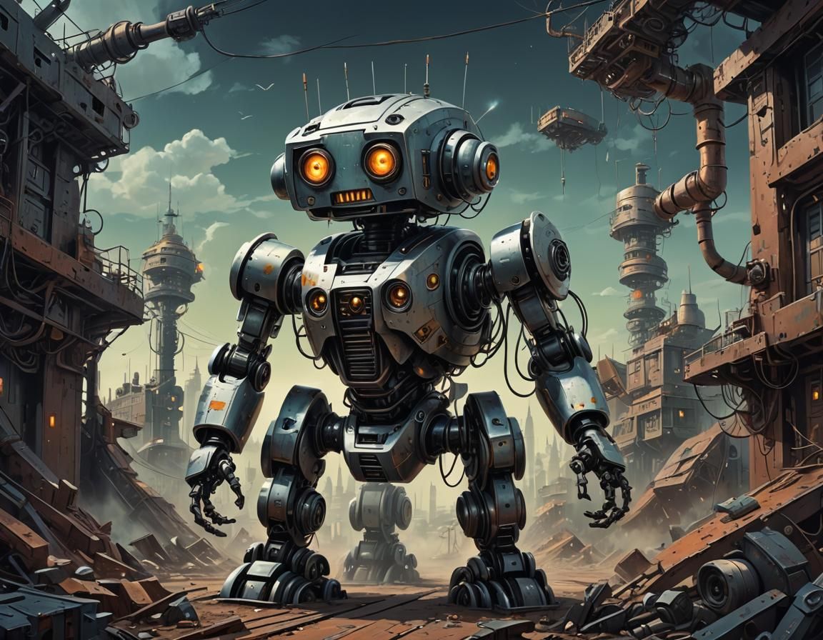 Surreal Robot in Cartoon-Inspired Digital Painting