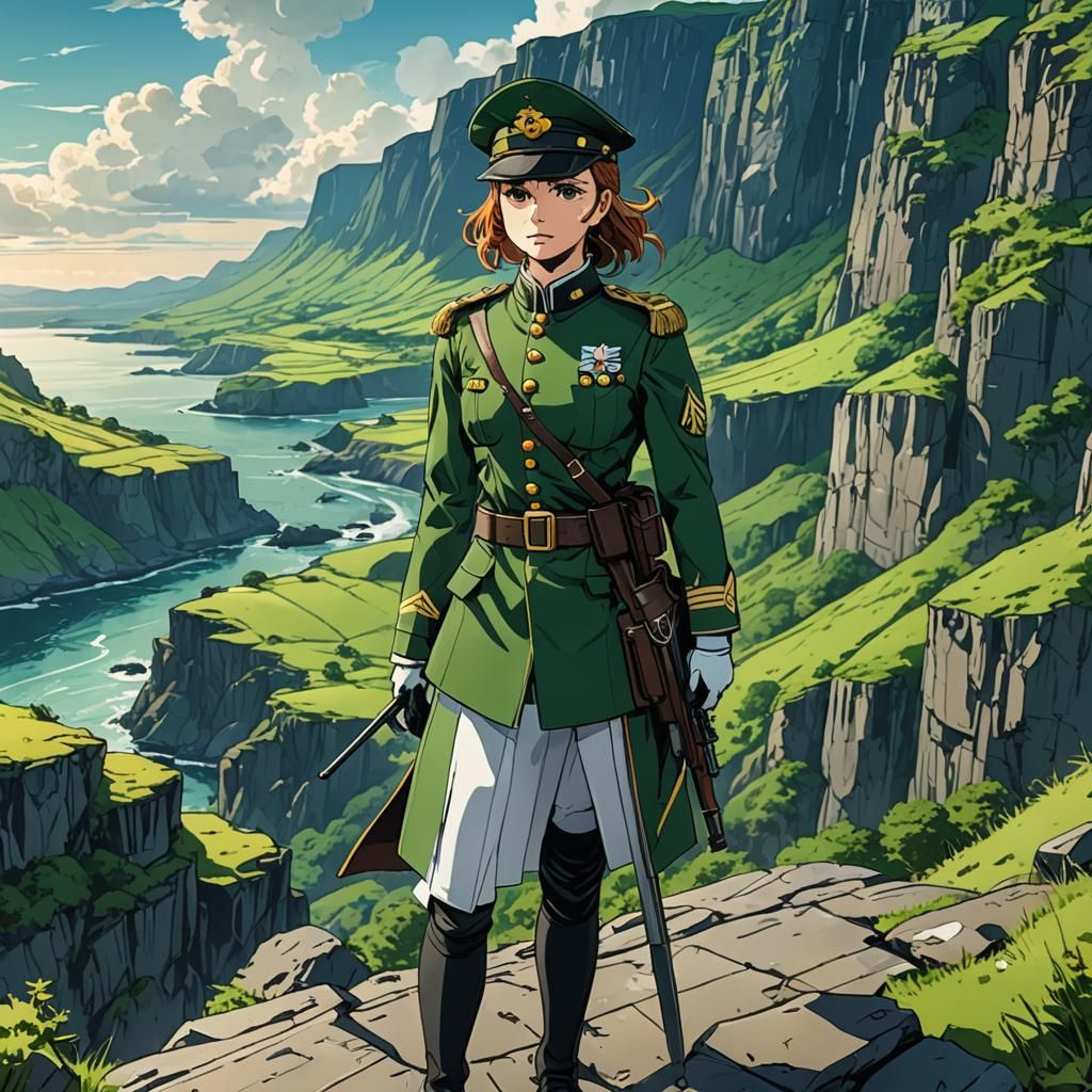 Anime Irish Officer on Cliffside