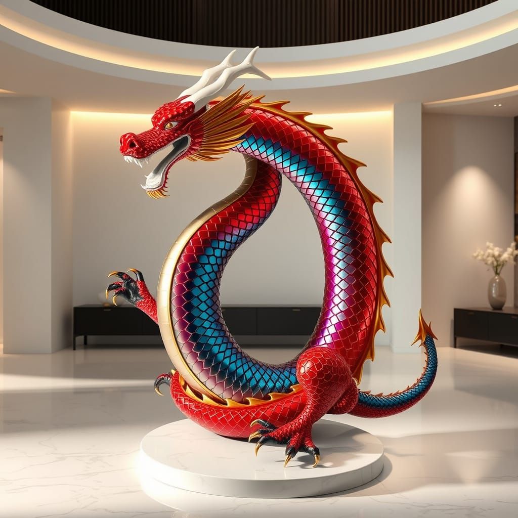 Porcelain Dragon Sculpture in Modern Minimalist Room