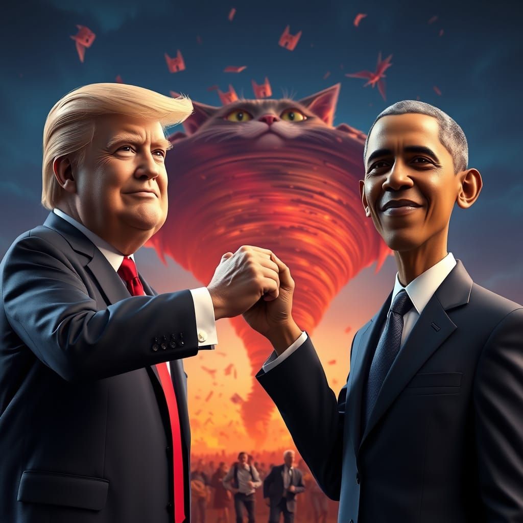 United in Friendship: Trump and Obama Face Feline Fury