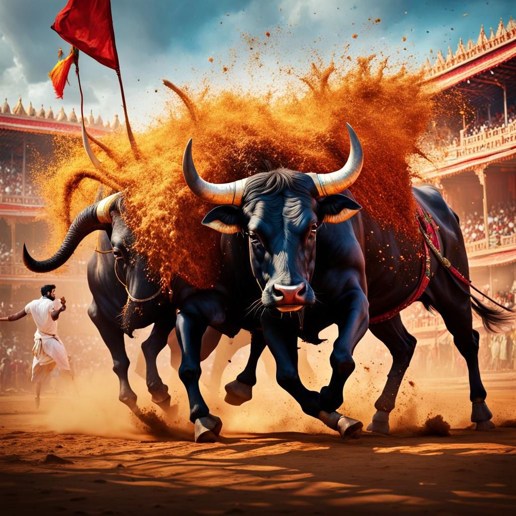 Jallikattu Bull Fighting in India: Dramatic Action