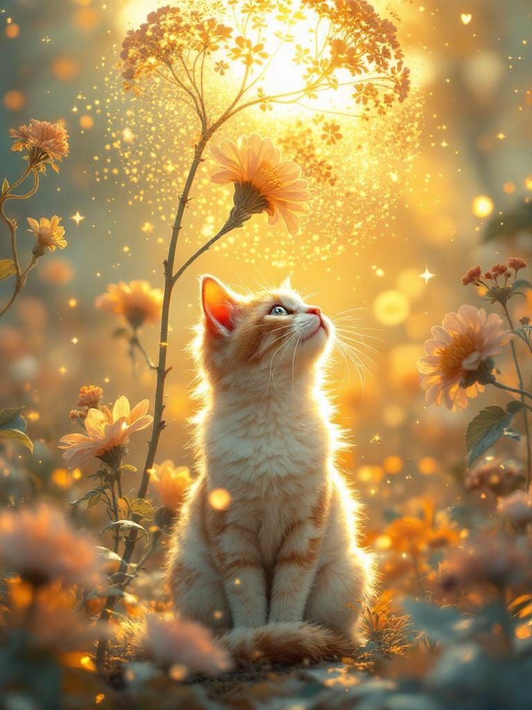 Cat Under Flower in Kuvshinov Amano Style