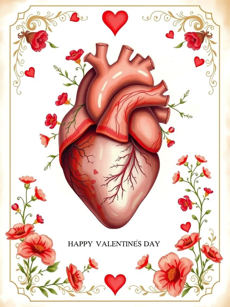 Whimsical Heart Illustration in Elegant Art Nouveau Style