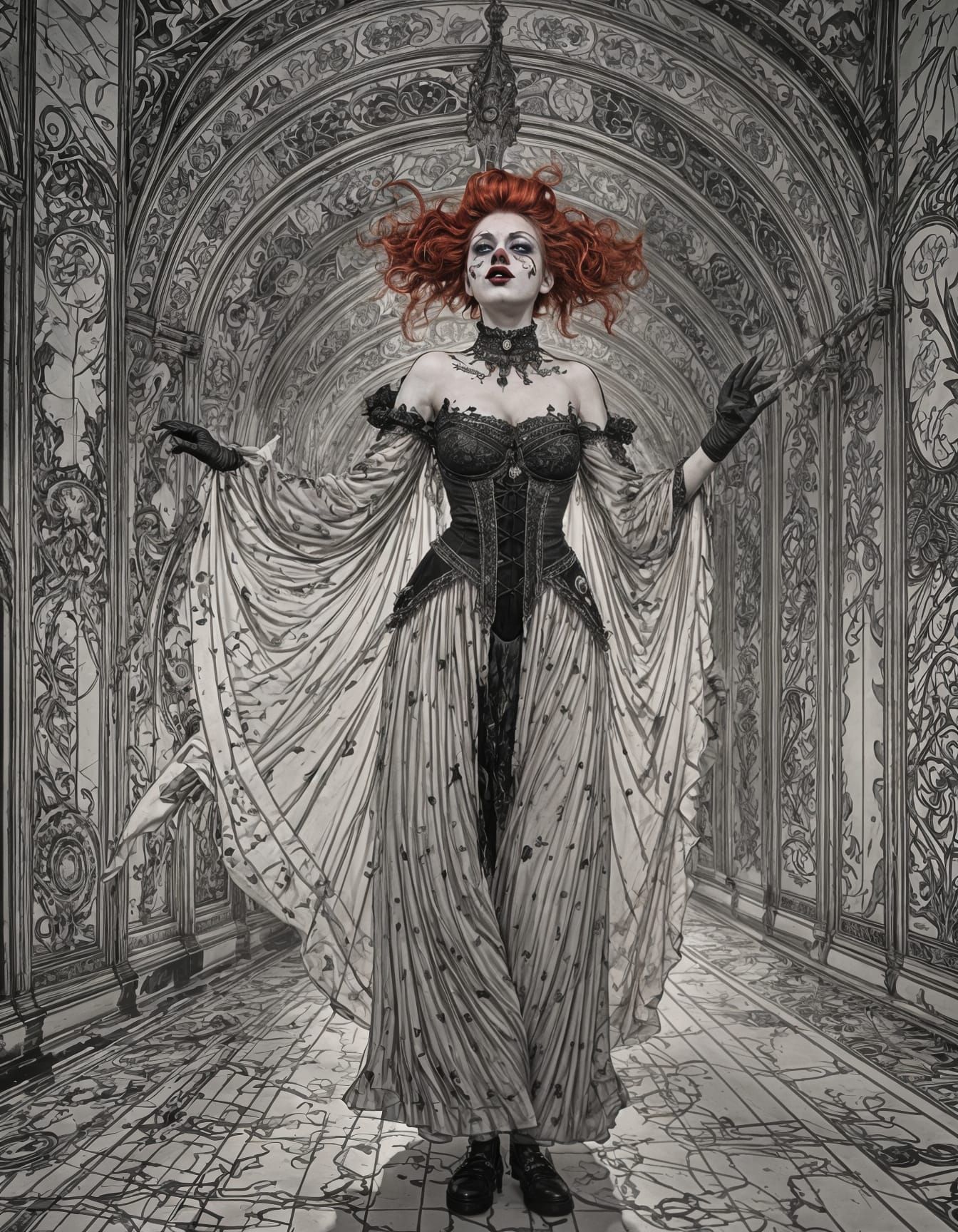 Gothic Punk Clown Portrait in Chiaroscuro Style