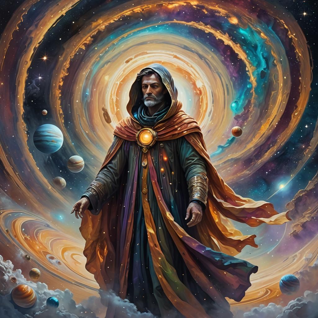 Saturn as Humanoid in Dreamy Cosmic Art