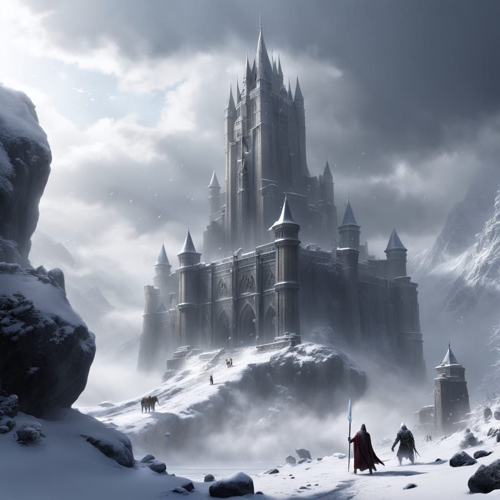 Young Hero Tries to Free Sword from Ancient Rock in Snowy Me...