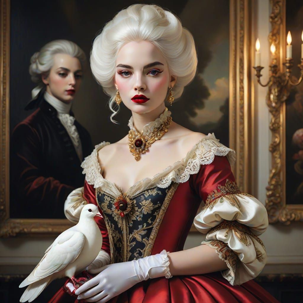 Elegant Baroque Portrait of a Woman with a White Dove