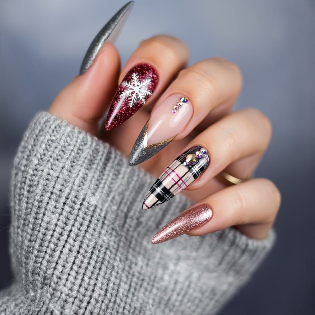 Elegant Winter Nail Art in Impressionist Style