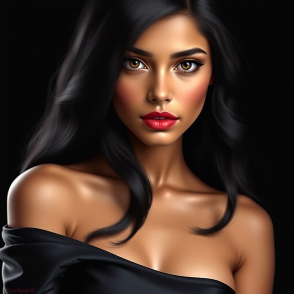 Hyper-Realistic Indian Woman in Dramatic Black Satin