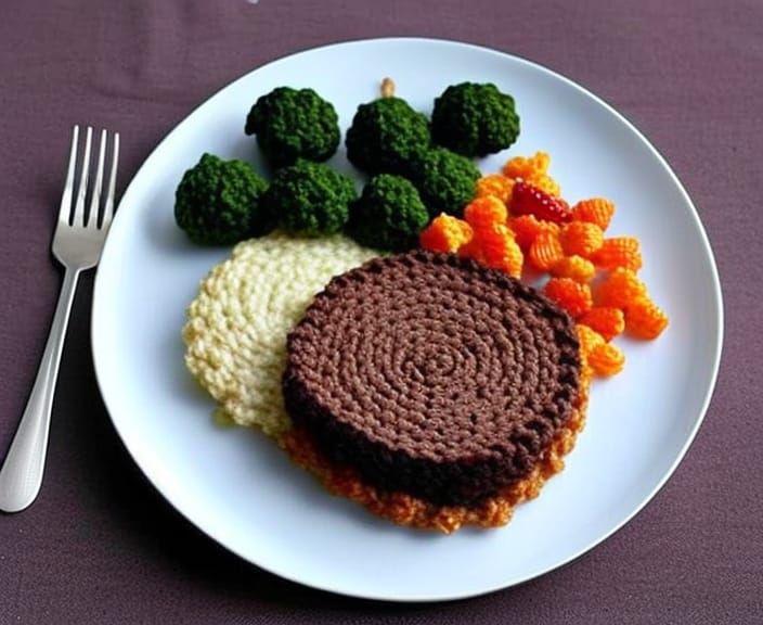 Crocheted Yarn Roast Dinner with Vegetables