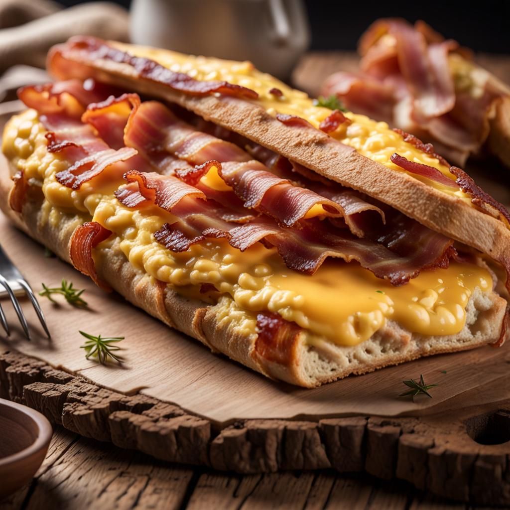 Crispy Bacon and Omelette Baguette Food Photography