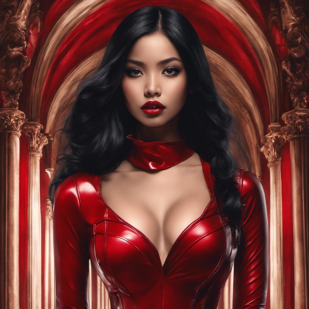 Gothic Portrait of Indonesian Woman in Latex Dress