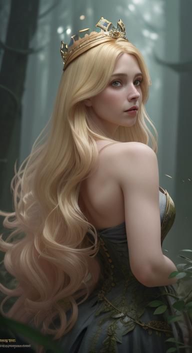Blonde Woman in Dark Forest: Hyperdetailed Fantasy Art