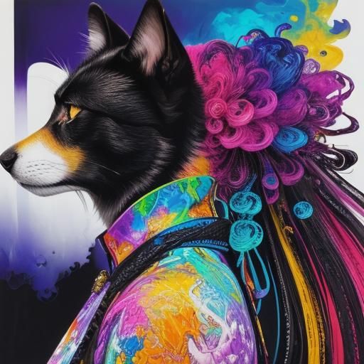 Surreal Double Exposure of Dog and Cat in Cubist Style