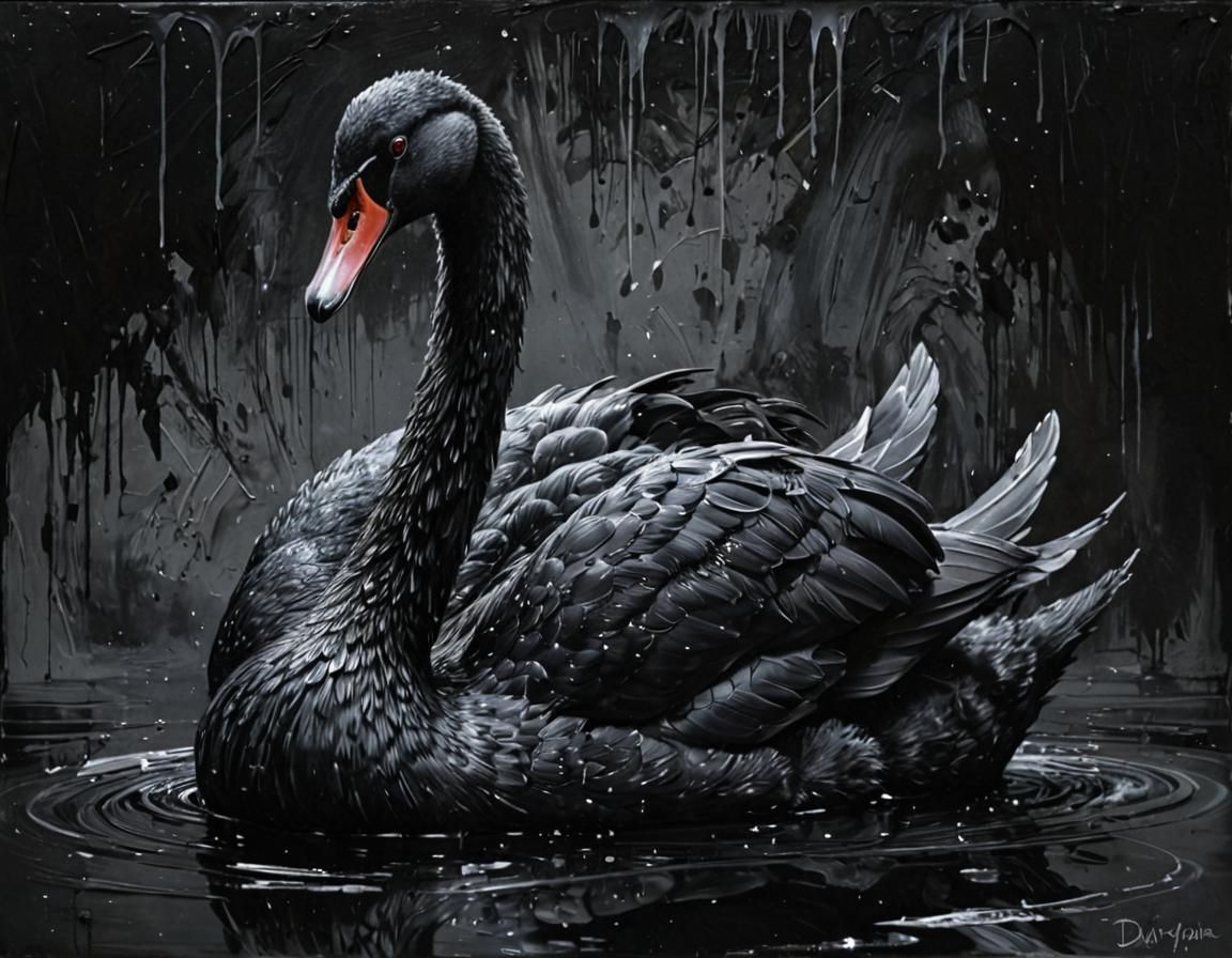 Black Swan Grunge Painting with Silver Highlights