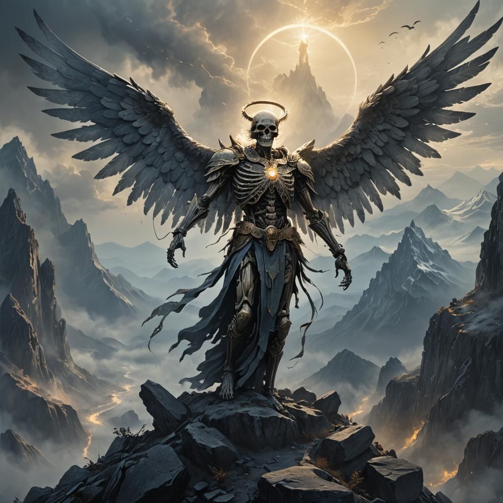 Epic Skeletal Angel on Misty Peak