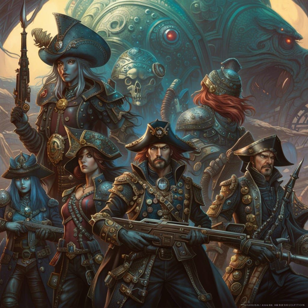 Fearsome Alien Pirate Crew in Maximalist Style