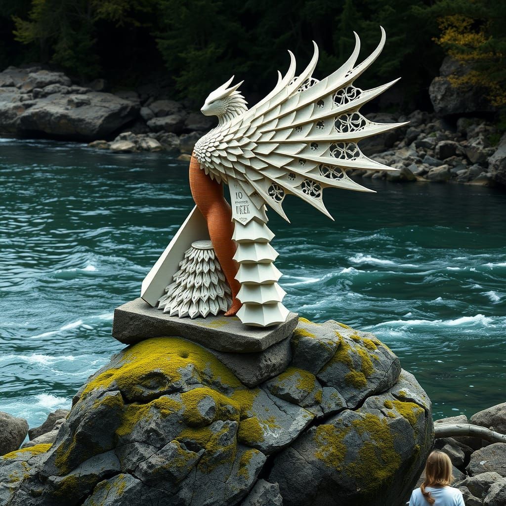 Mythic River Guardian in Dreamlike Marble and Brick