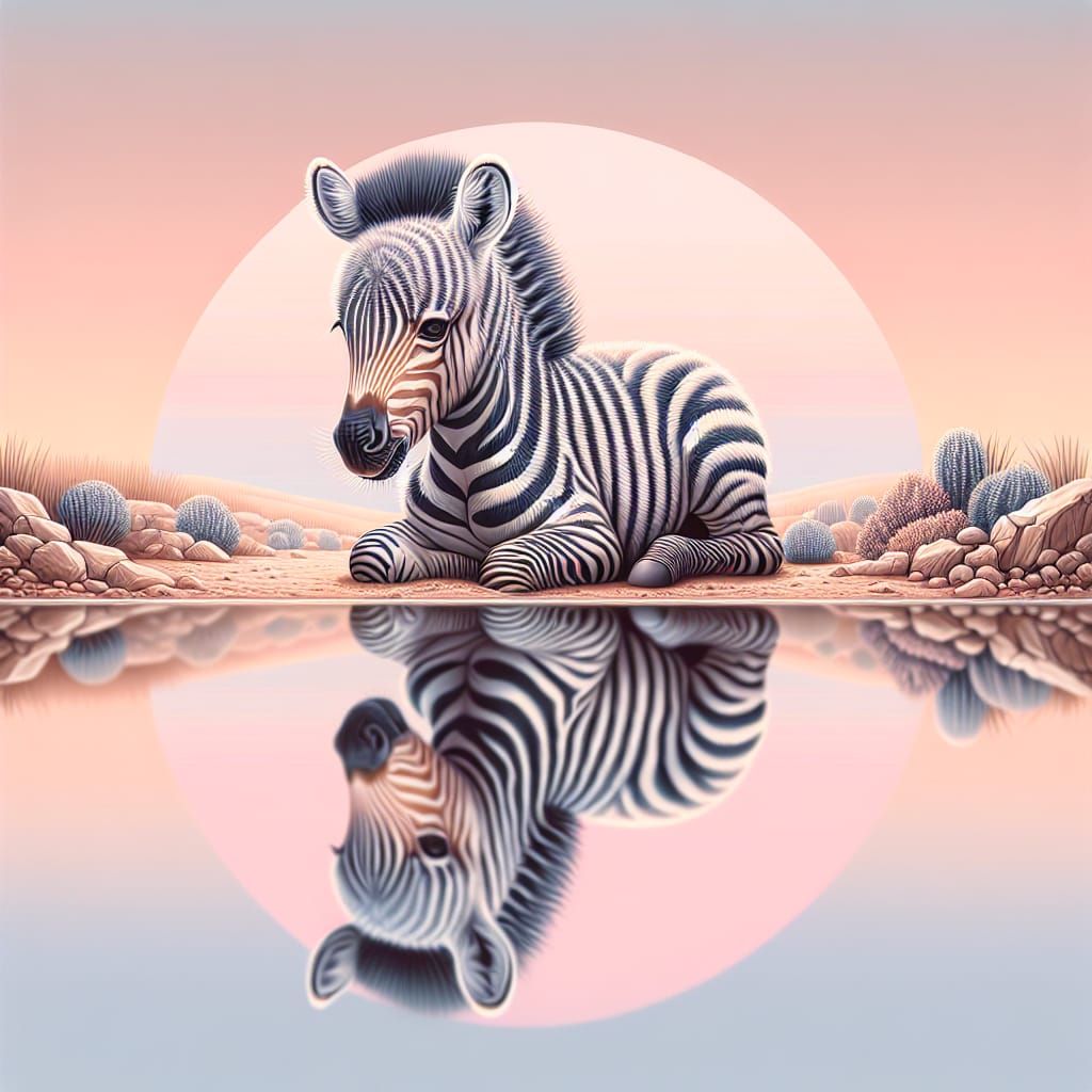 Pastel Zebra Reflection in Savannah Landscape