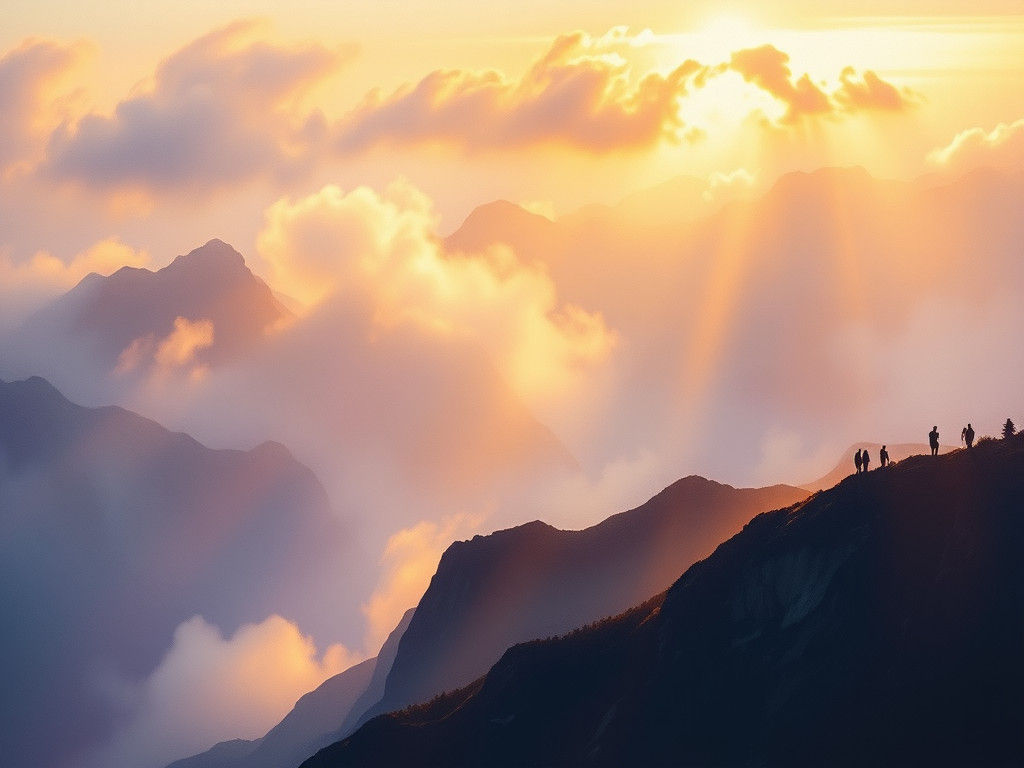 Ethereal Mountain Landscape in Abstract Expressionist Style