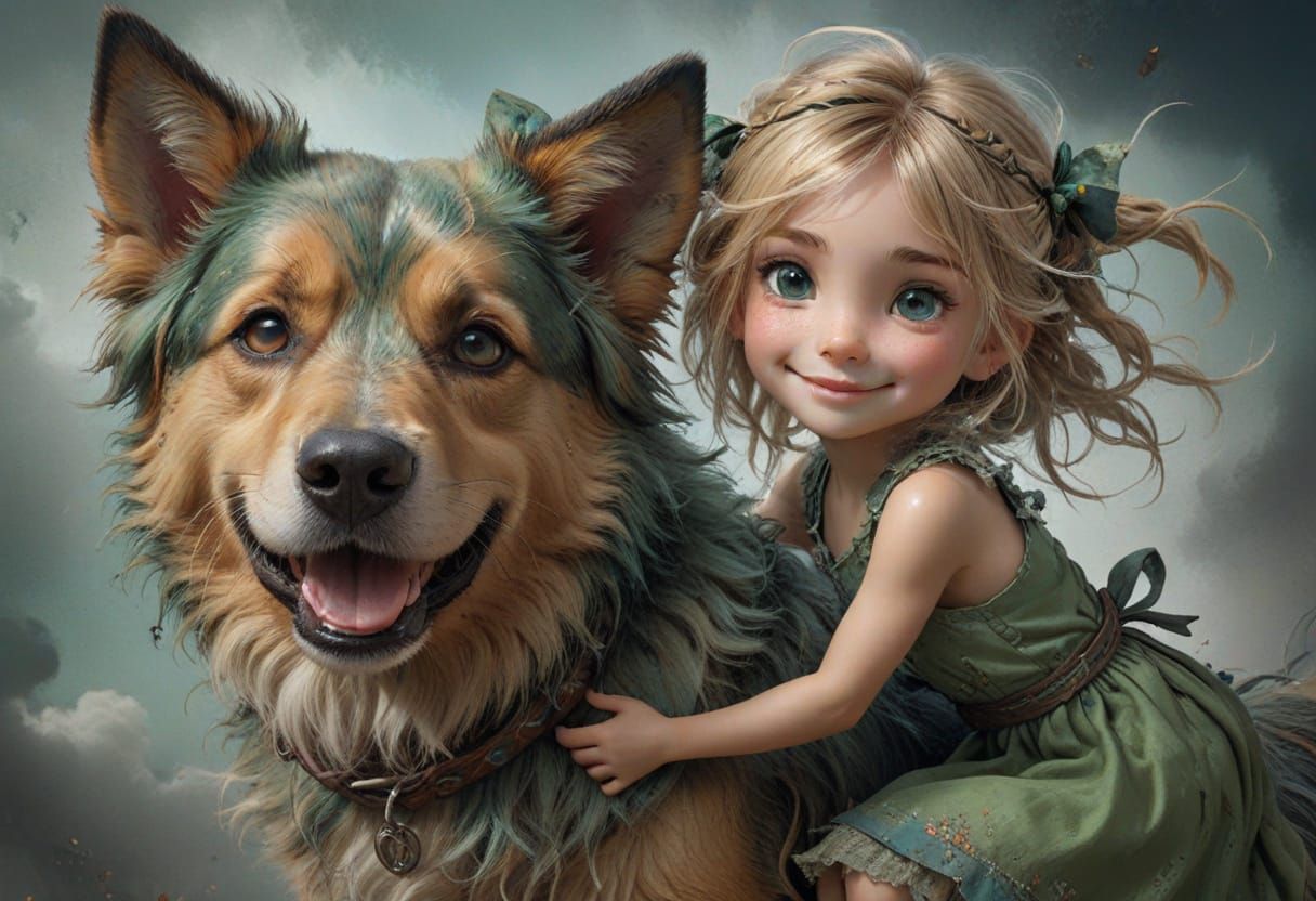 Girl and Giant Dog in Fantasy Concept Art