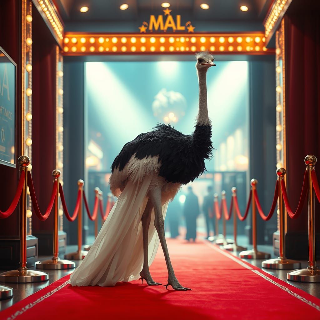 Elegant Ostrich Struts Down Red Carpet