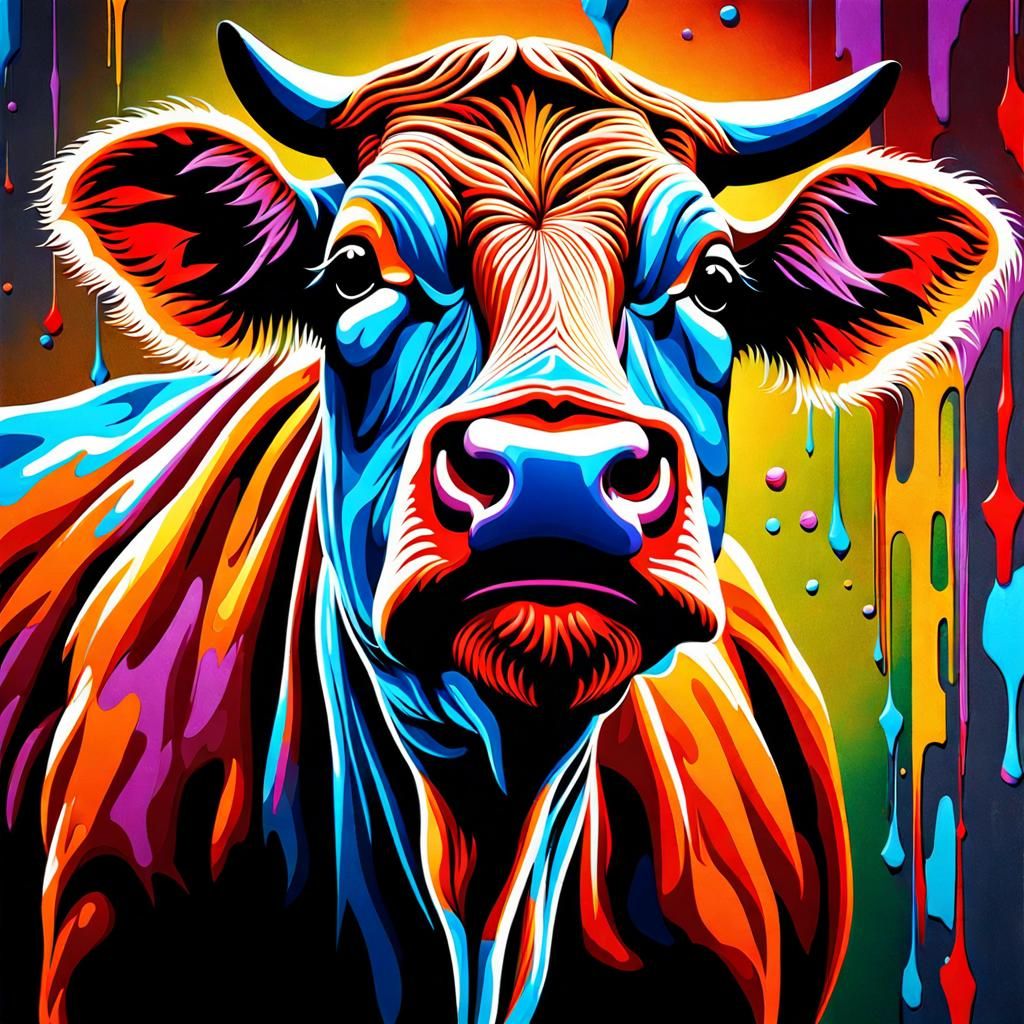 Hyperrealistic Brown Cow Graffiti Art in HDR