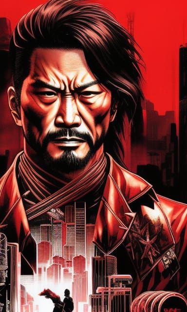 Cyberpunk Yakuza Assassin in Dark Horror Drawing