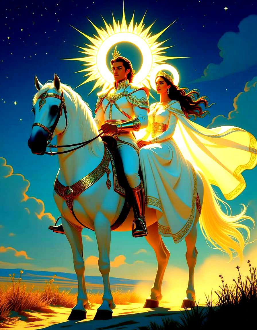 Apollo and Wife with Sun and Moon Halos