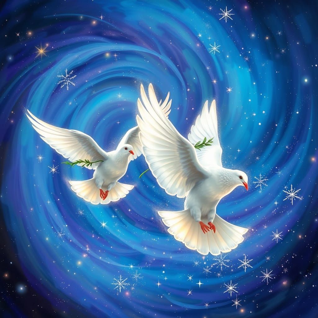 Peaceful White Doves in Ethereal Flight