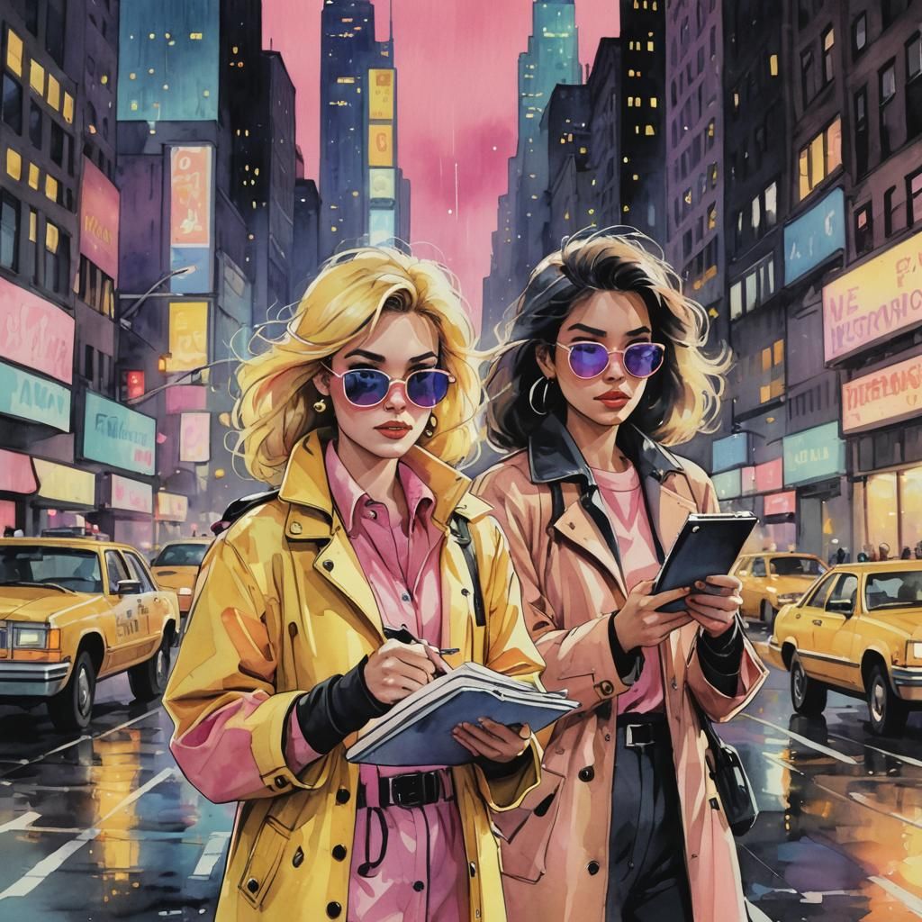 Retro Cartoon Reporters in New York City