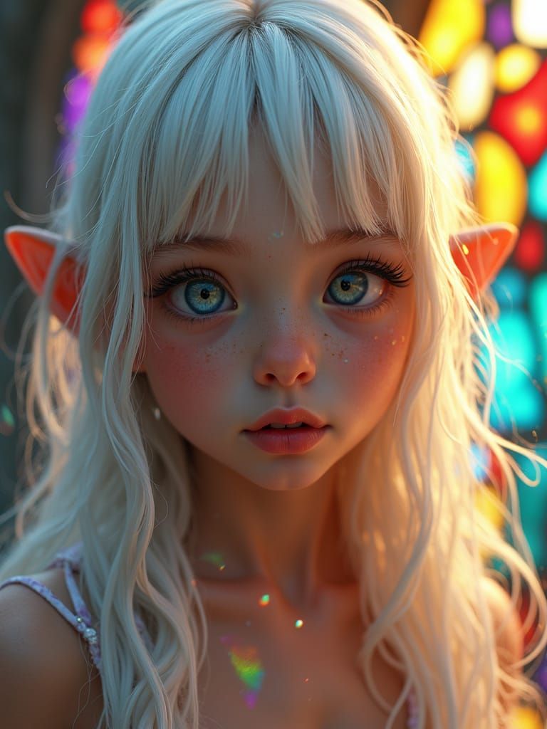 Magical Elf Portrait in Stained Glass Style