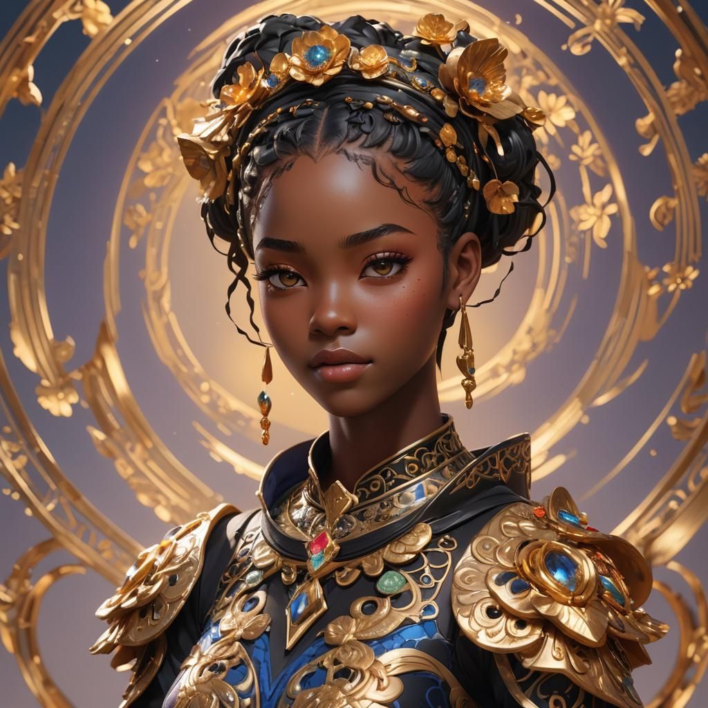 Anime-Inspired 3D Portrait of a Young Black Girl