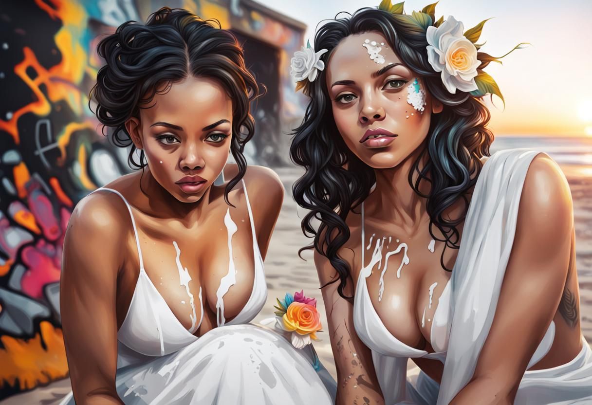 Two Brides Celebrate Beach Wedding in Graffiti Art