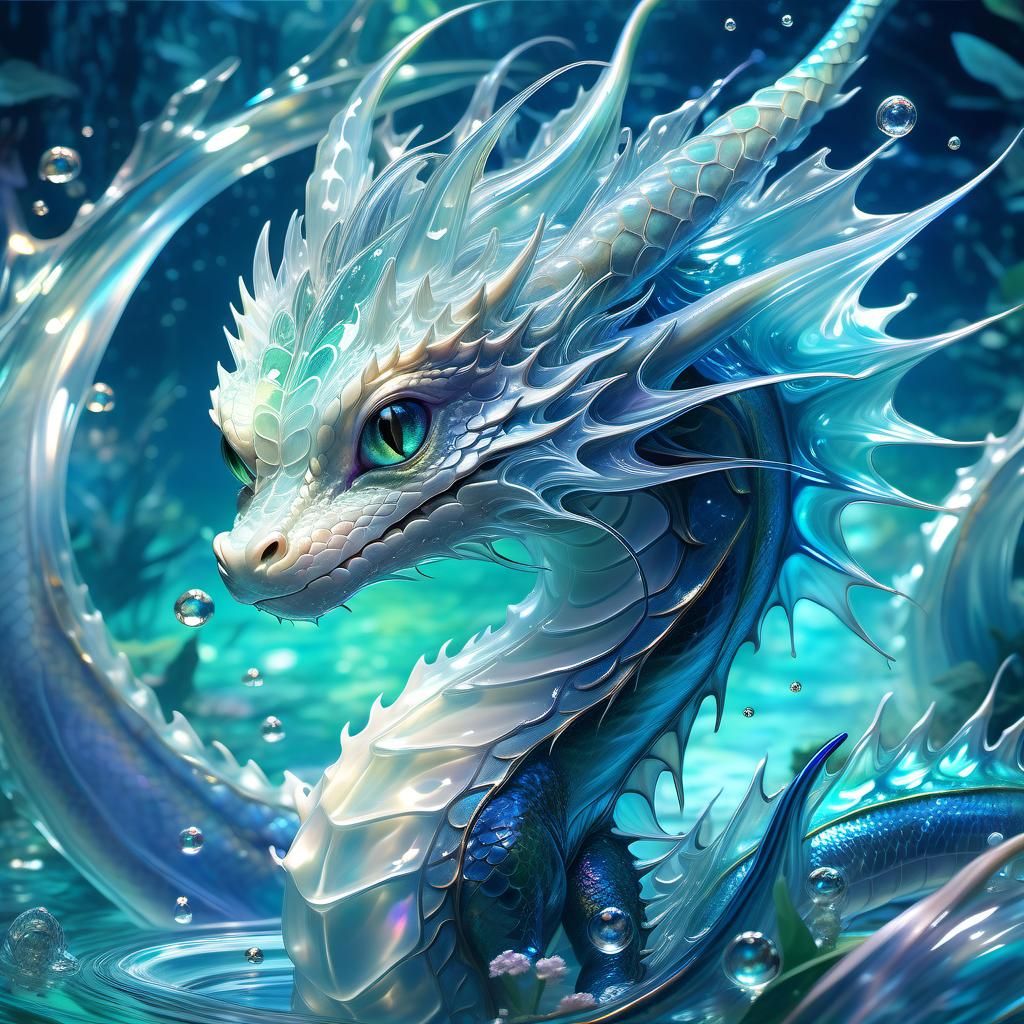 Luminescent Water Dragon in Fantasy Forest