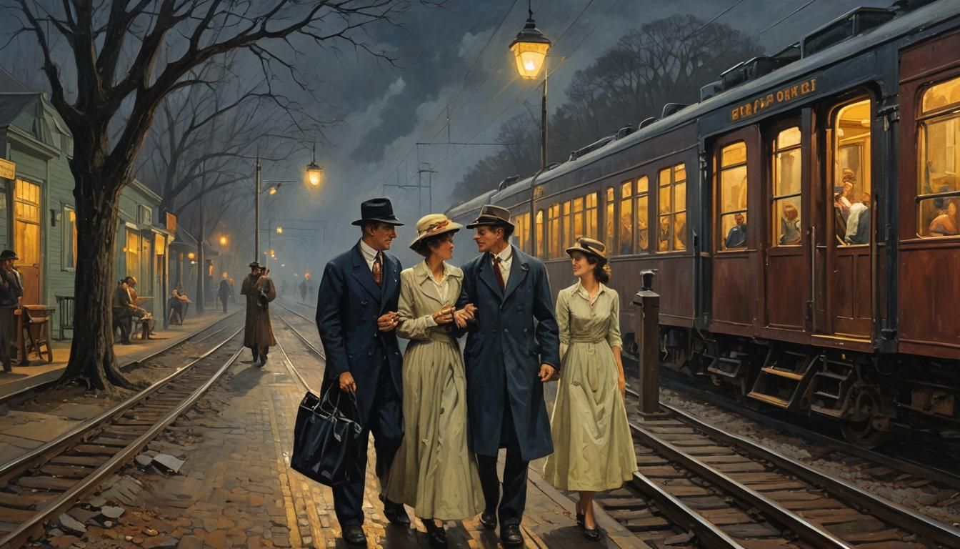 Woman's Midnight Train Departure as Impasto Oil Painting