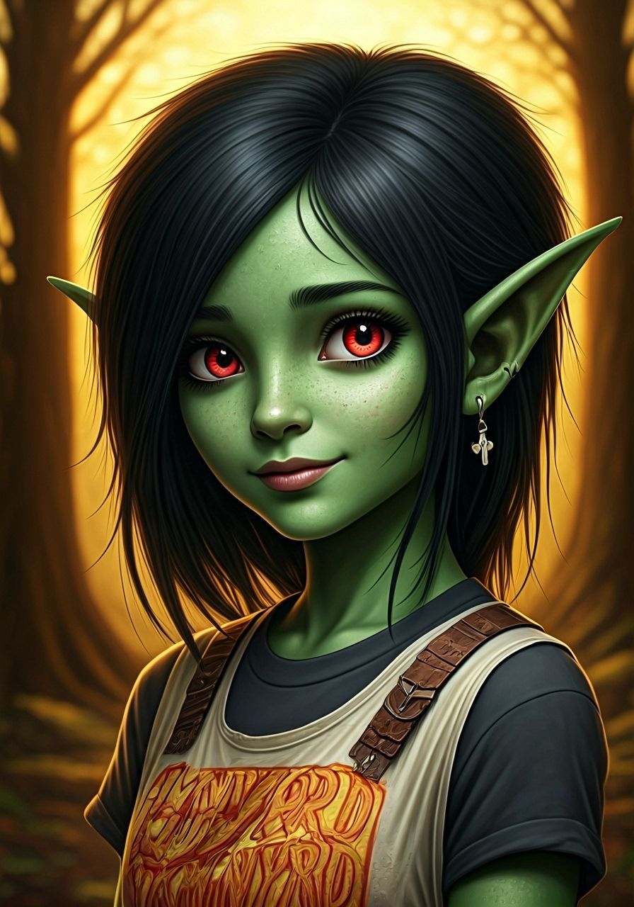 Adorable Imp Woman in Golden Hour Forest Digital Art