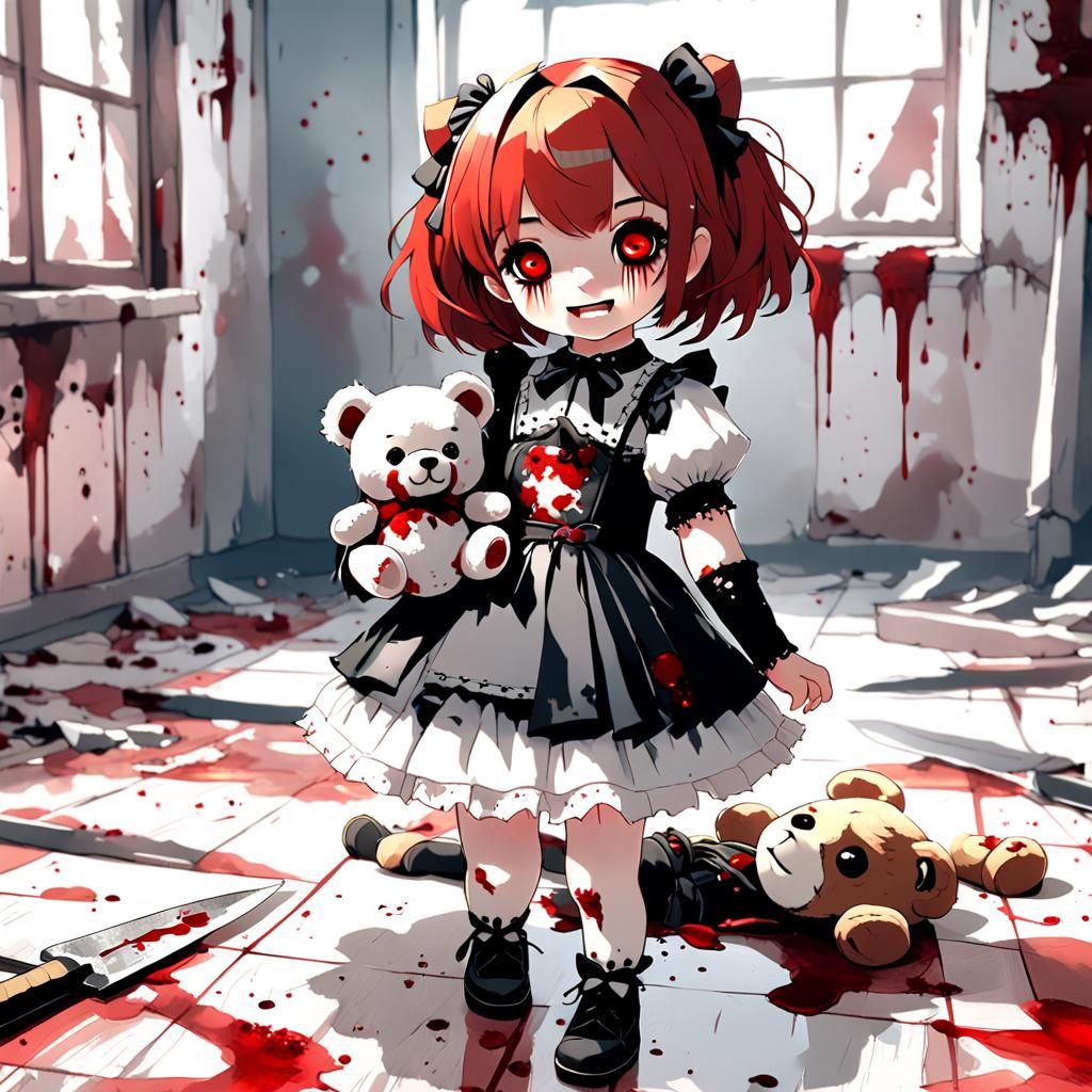 Gothic Lolita Anime Girl in Horror Art Style