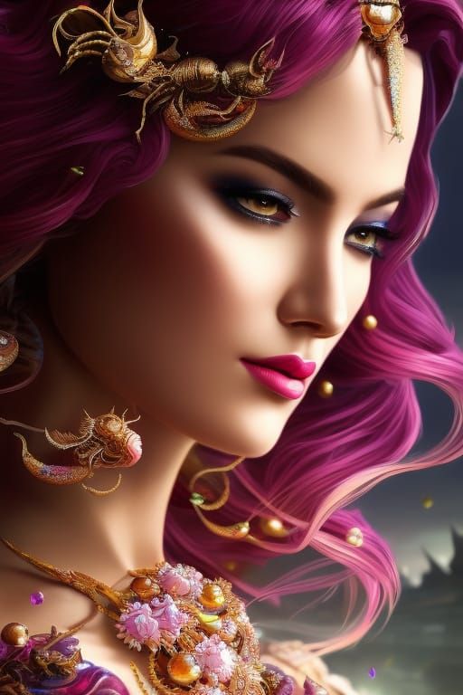 Crab Queen Portrait in Steampunk Surrealism