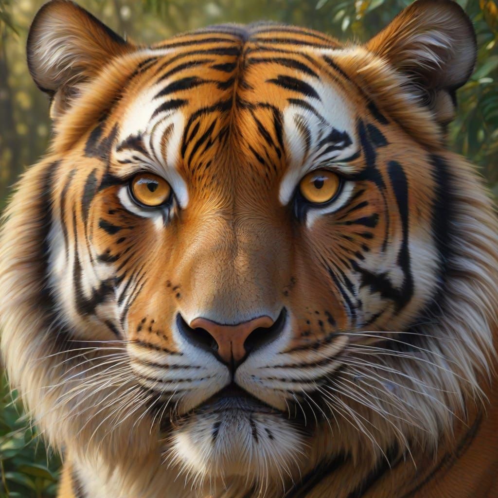 Hyperrealistic Tiger Portrait in Oil Painting Style