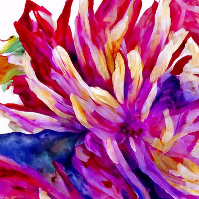 Watercolor Dahlia in Stormy Meadow