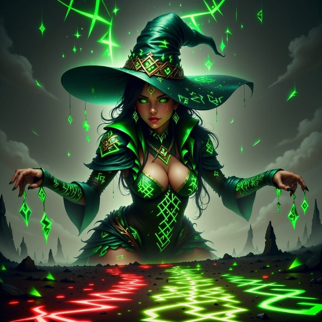 Surreal Christmas Witch Concocts Magic with Glowing Runes