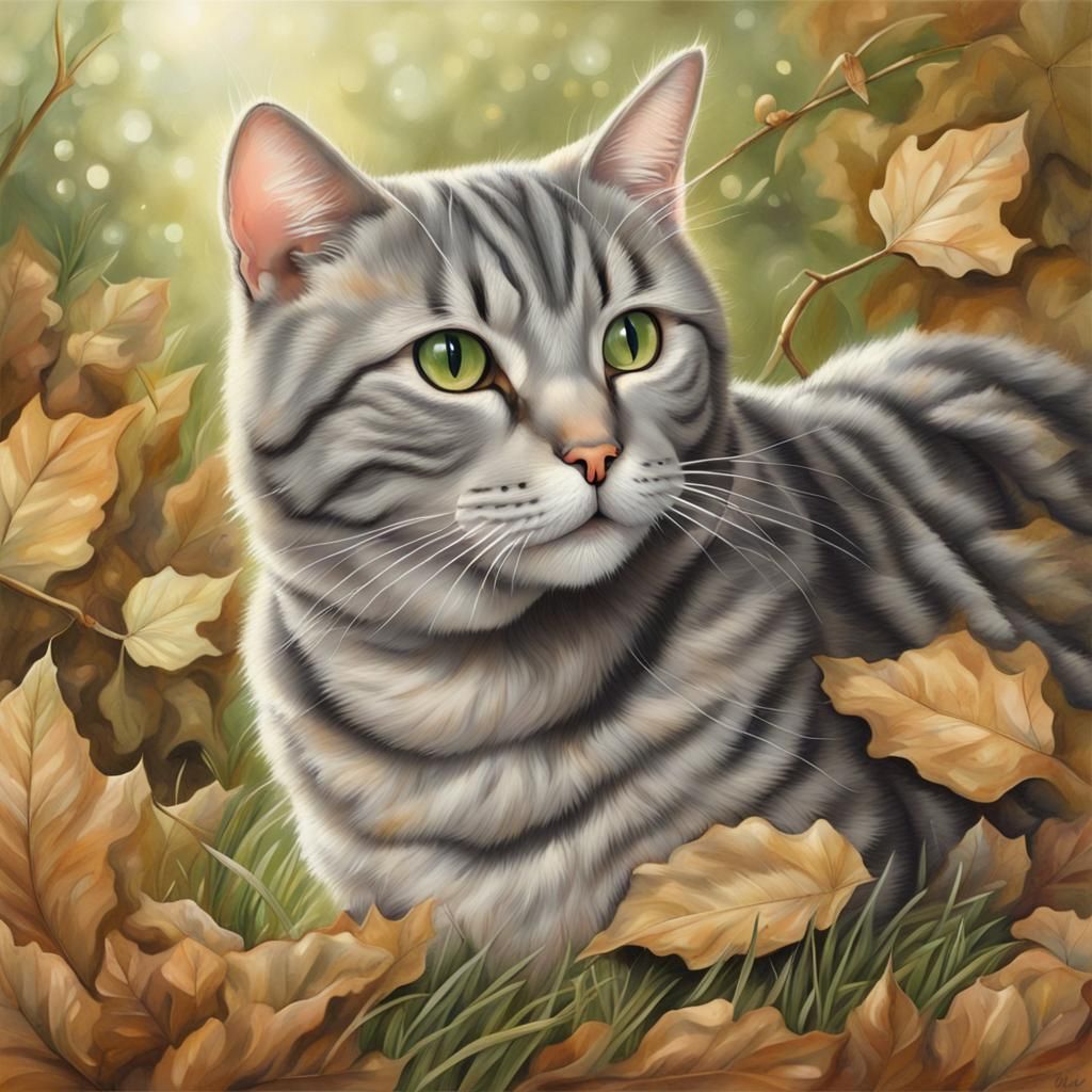 Enchanted Tabby Cat in Sparkling Grass