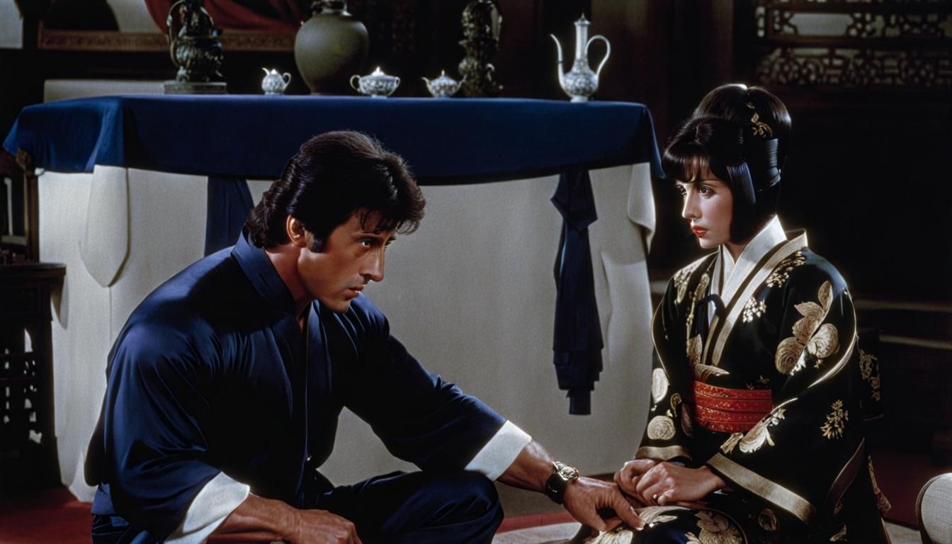 Sylvester Stallone and Talia Shire in Chinese Clothes