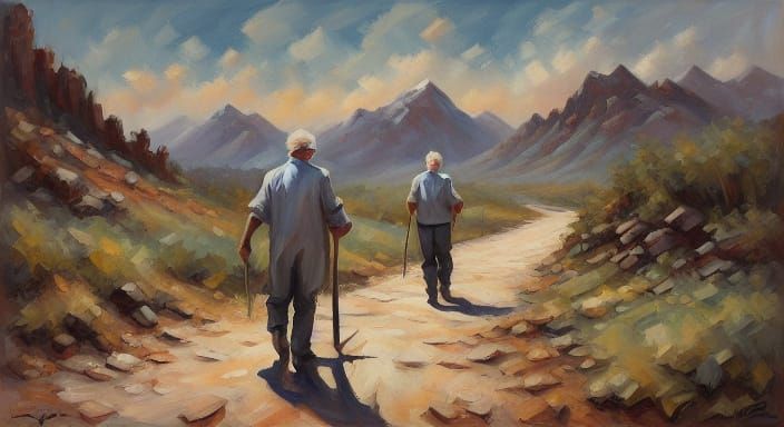 Two Men Journeying Through Ancient Moriah Desert