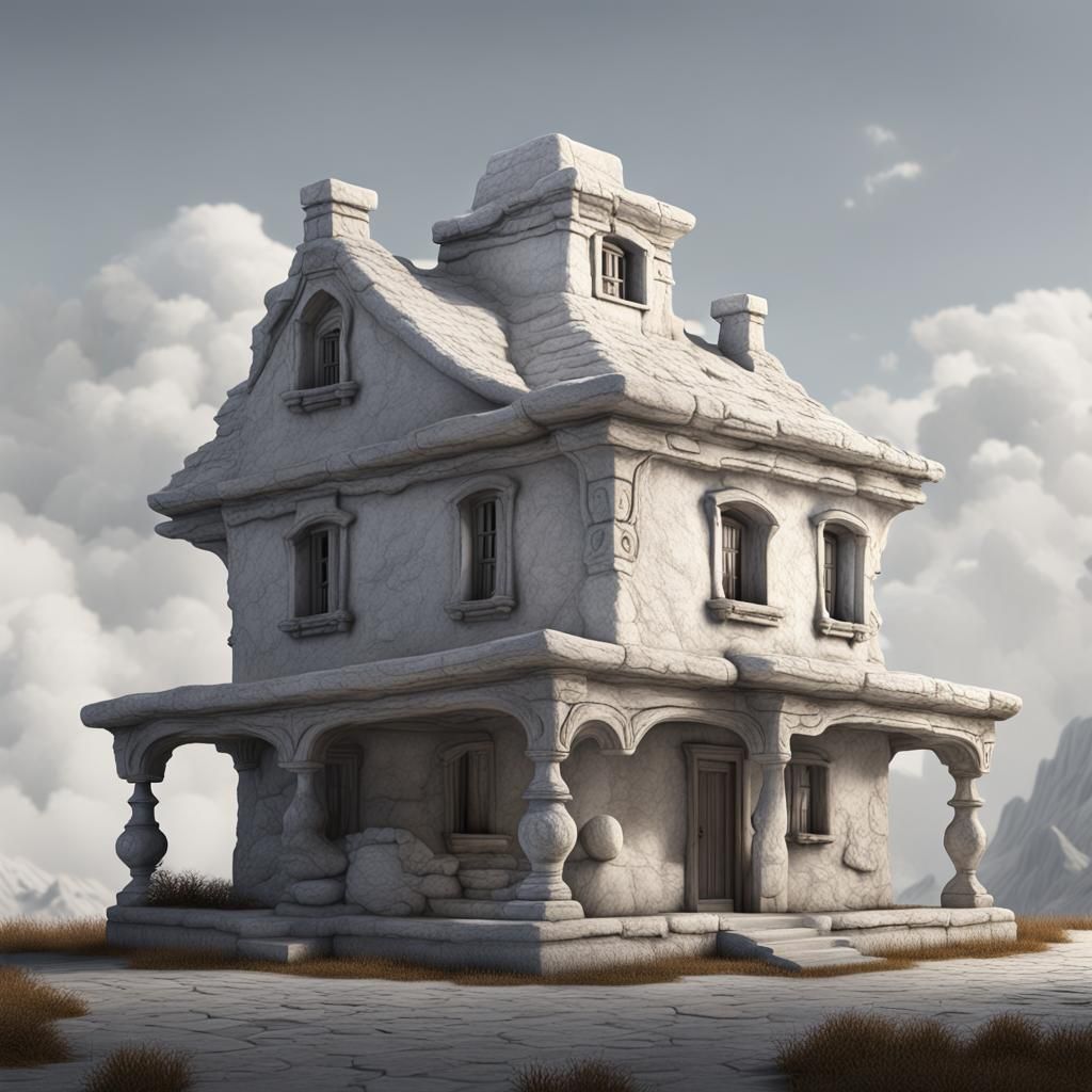 Limestone Sculpture: House with Eye, Matte Painting